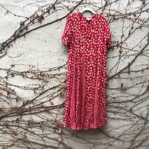 Vintage Pleated Red Maxi Dress
